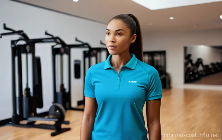 운동 시설 비용 - **Prompt 1: The Membership Dilemma**
    "A young woman, dressed in a modest athletic top and leggin...