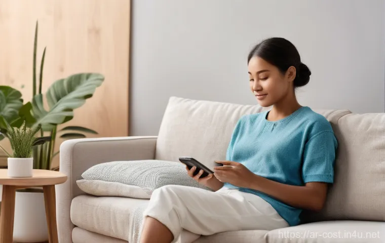 공기청정기 유지비 - **Prompt:** A close-up shot of an adult's hands (can be male or female, wearing casual home clothing...