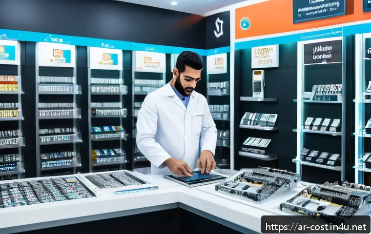 핸드폰 액정 수리비 - A detailed scene inside a modern phone repair shop in Riyadh, Saudi Arabia, featuring a skilled tech...